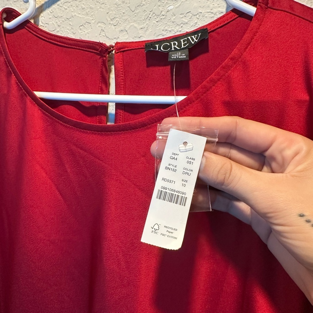 NWT J. Crew Red Ruffle Sleeve Dress Women’s Size 10 - Picture 4 of 9